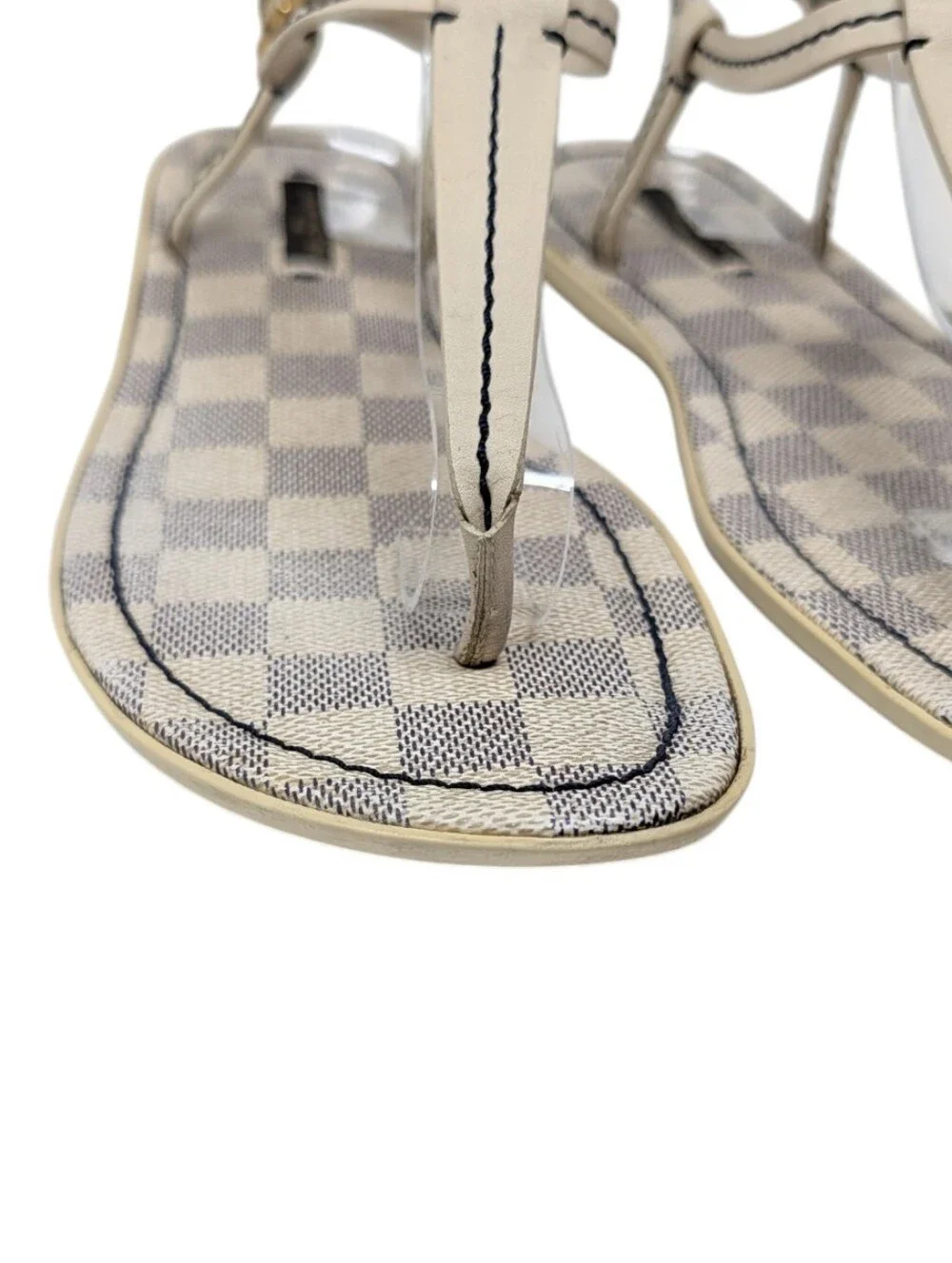 Louis Vuitton Damier Azur White Blue Check T-Strap Thong Sandals Size EU 38.5